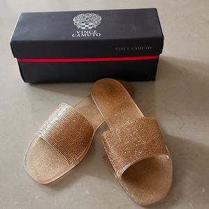 Vince Camuto Gold Sparkle Jelly Slides SZ10